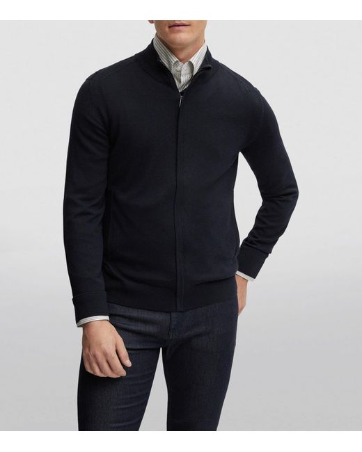 Boss Blue Wool-Cashmere-Silk Cardigan for men