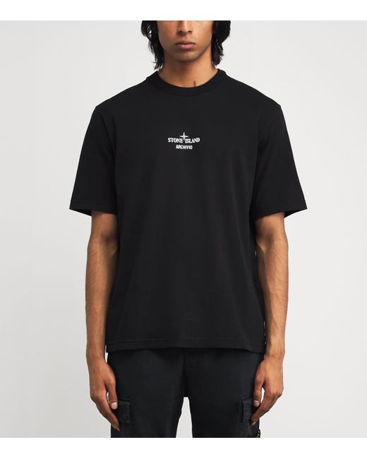 Stone Island Black Cotton Archivio Logo T-Shirt for men