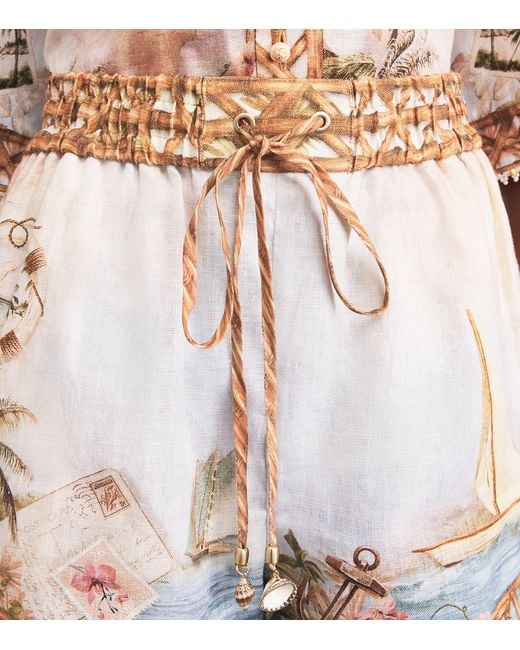 Zimmermann Natural Linen Printed Mahon Shorts