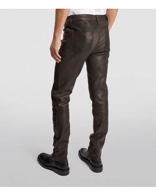 PAIGE Gray Leather Icon Lennox Slim Trousers for men