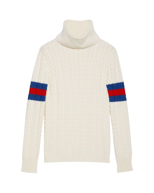 Gucci White Wool-cashmere Cable-knit Sweater