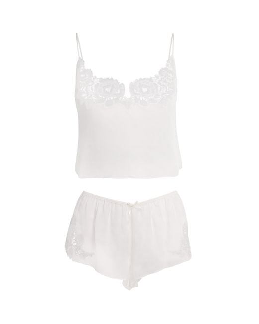Skims White Silk Romance Cami Top And Shorts Set