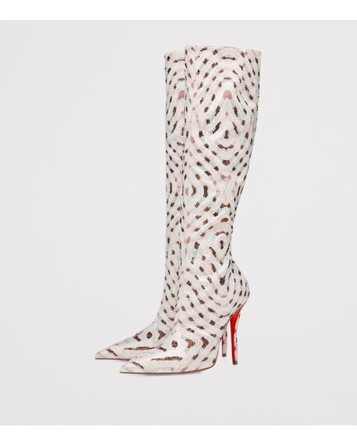 Christian Louboutin Multicolor Miss Z Silk Embellished Knee-High Boots 100