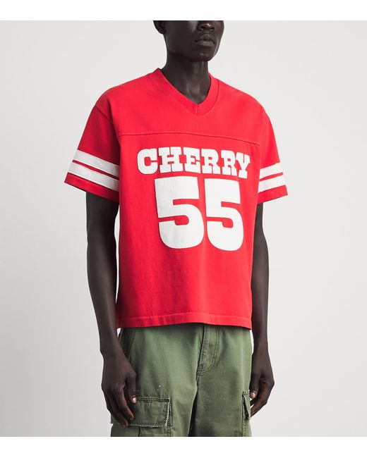 CHERRY LA Red Appliqué Football Jersey T-Shirt for men