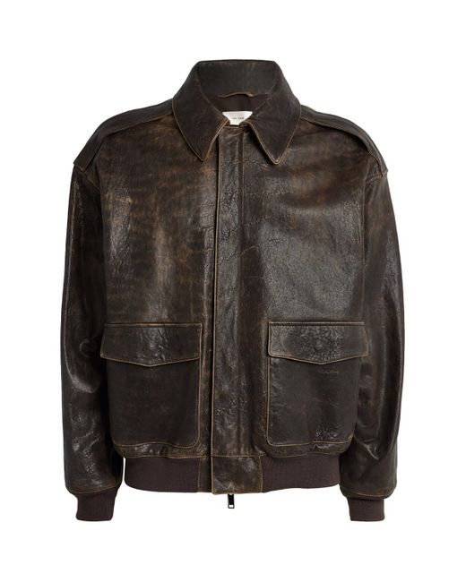 The Row Black Distressed Orwell Leather Jacket for men