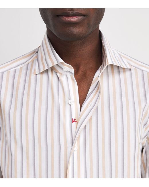 Isaia White Egyptian Cotton Stripe Shirt for men