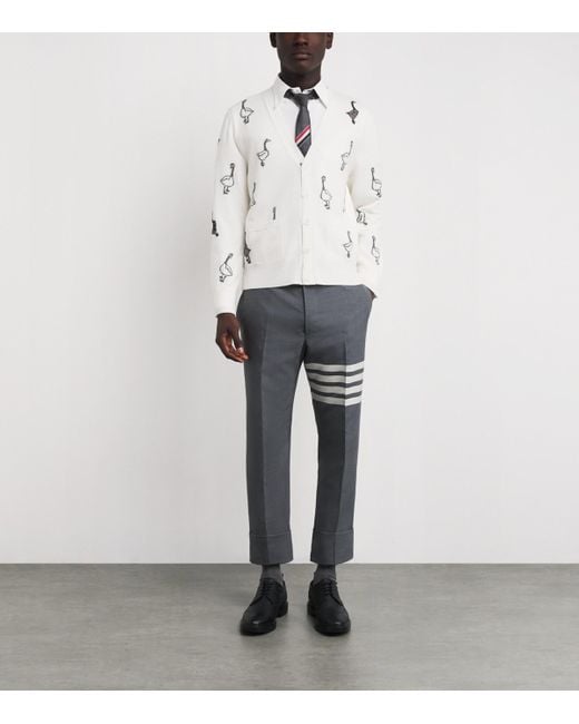 Thom Browne White Virgin Wool-Cotton Geese Cardigan for men