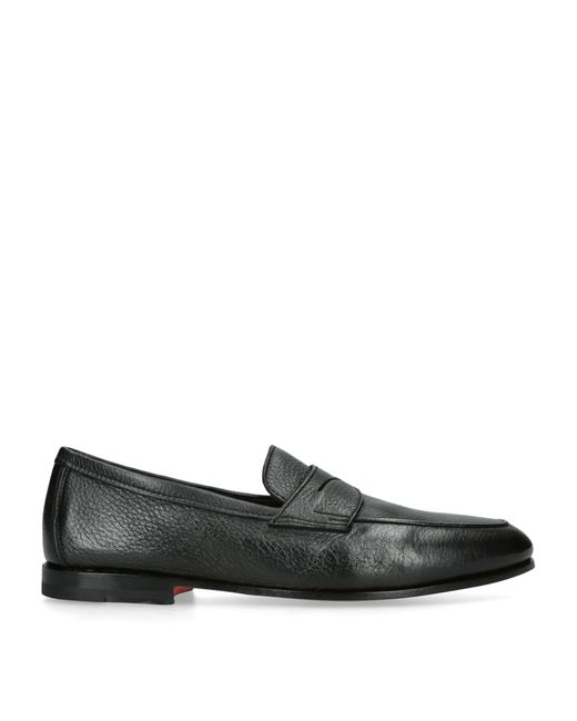 Santoni Black Grained Leather Carlo Loafers for men