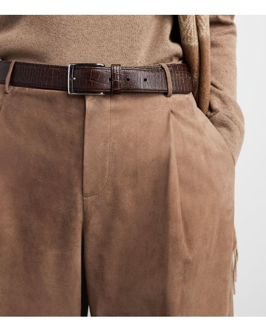 Max Mara Brown Suede Lambskin Wide-Leg Trousers