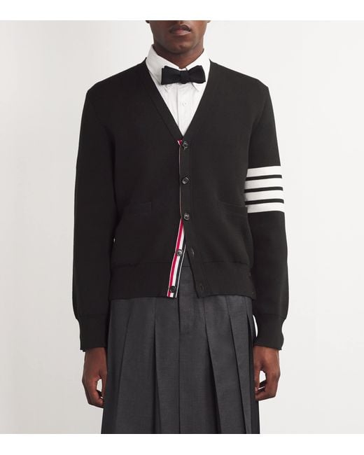 Thom Browne Black Milano-Stitch V-Neck Cardigan for men