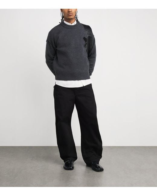 AMI Blue Wool Logo Sweater for men
