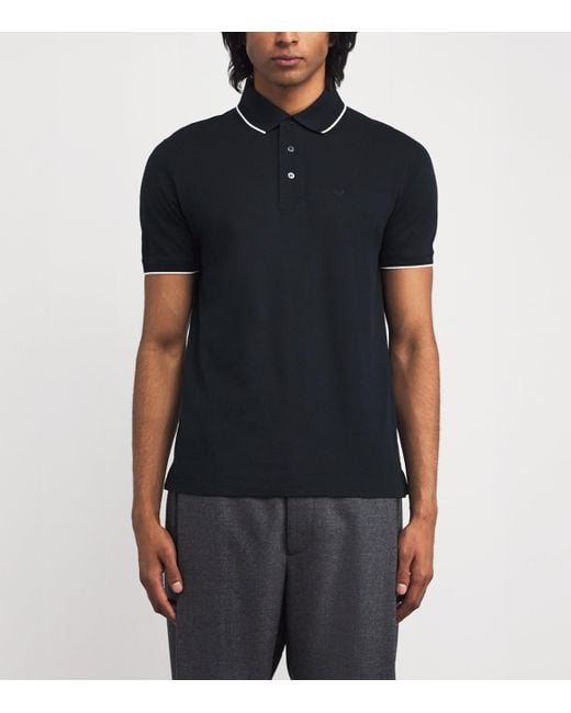 Emporio Armani Black Cotton Piqué Polo Shirt for men