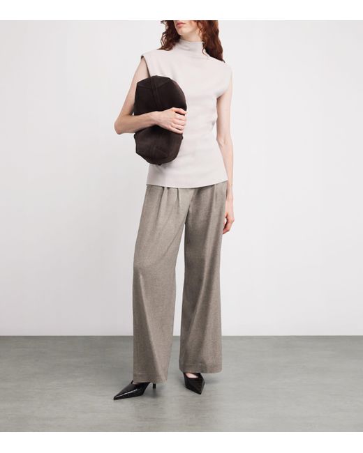 Colombo Gray Kid Cashmere Pleated Wide-Leg Trousers