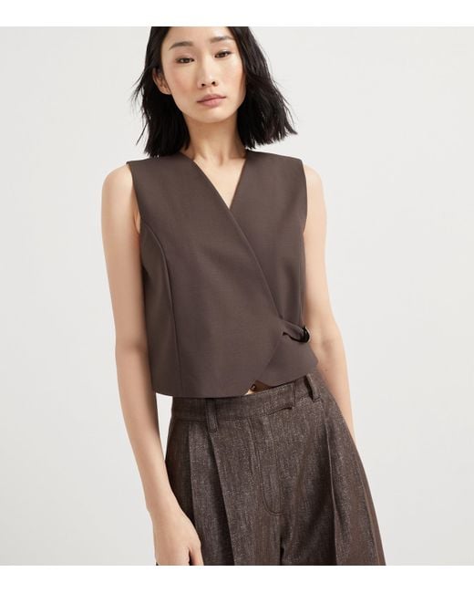Brunello Cucinelli Brown Tropical Luxury Wool Vest