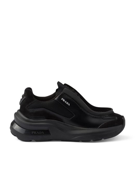 Prada Black Brushed Leather Systeme Sneakers