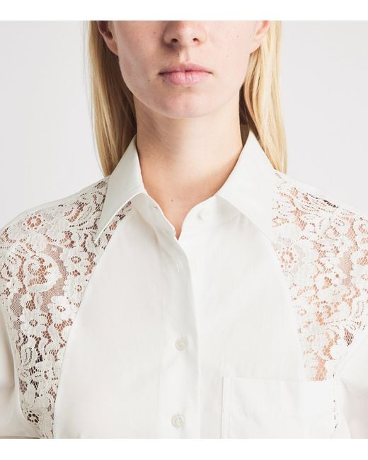 Stella McCartney White Organic Cotton Lace-Panel Midi Shirt Dress