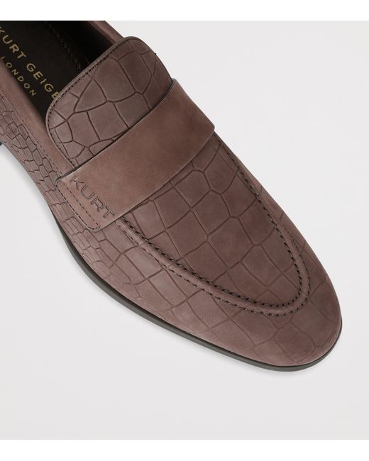 Kurt Geiger Brown Croc-Embossed Suede Aldgate Flex Loafers