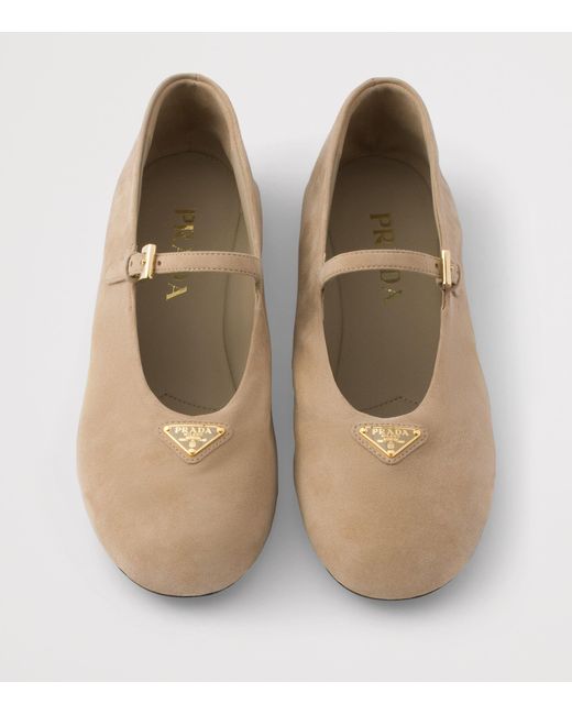 Prada Natural Suede Ballet Flats