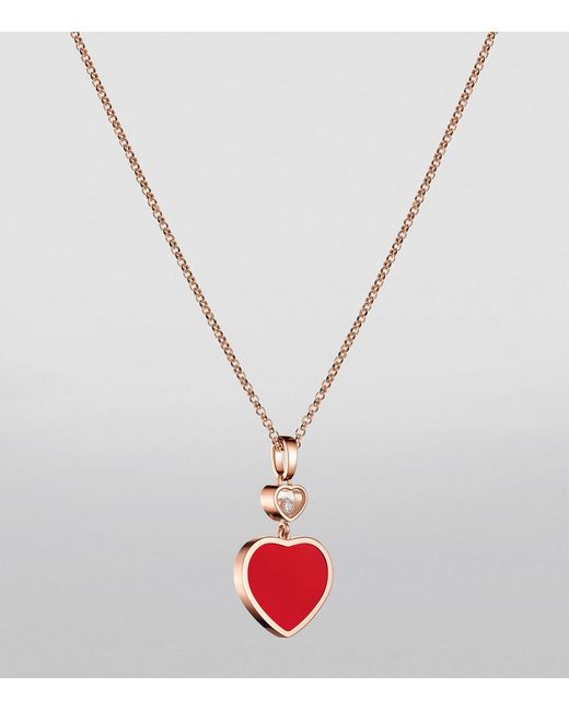 Chopard Metallic Carnelian And Diamond Happy Hearts Pendant