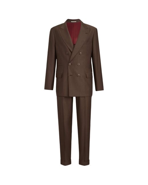 Brunello Cucinelli Brown Virgin Wool-Cashmere Leisure Two-Piece Suit for men