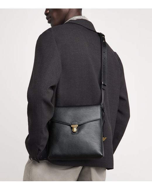 Emporio Armani Black Grained Leather Cross-Body Bag for men