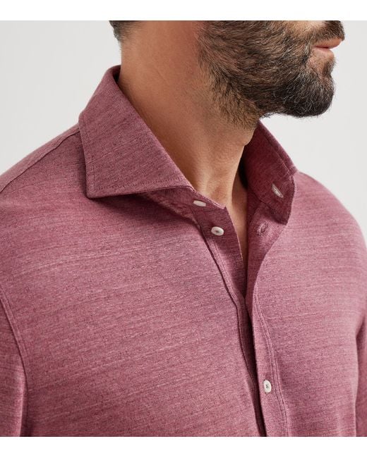 Brunello Cucinelli Pink Linen-Cotton Jersey Polo Shirt for men