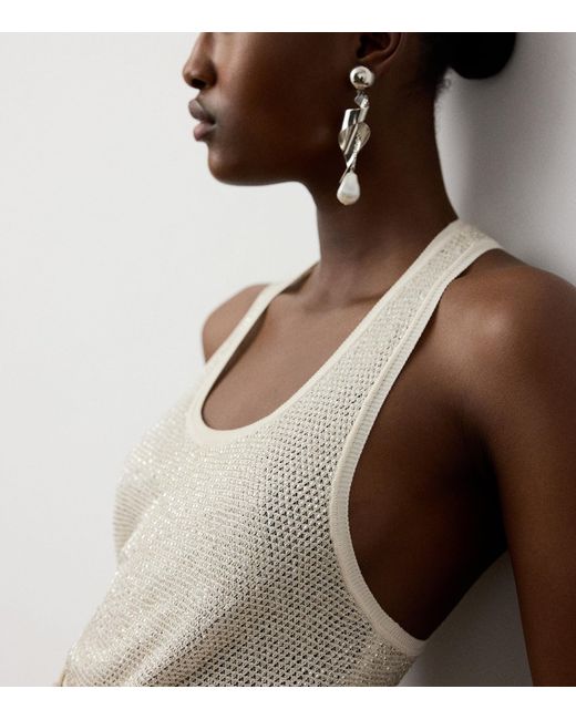 Ralph Lauren Natural Mulberry Silk Embellished Tank Top