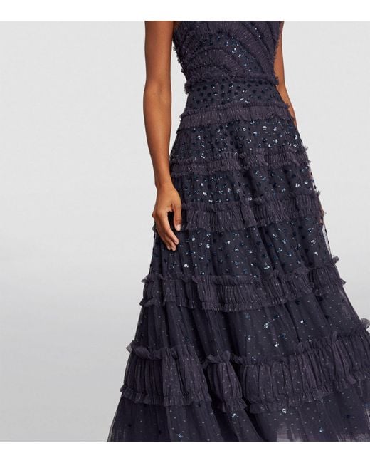 Needle & Thread Blue Strapless Dot Shimmer Gown