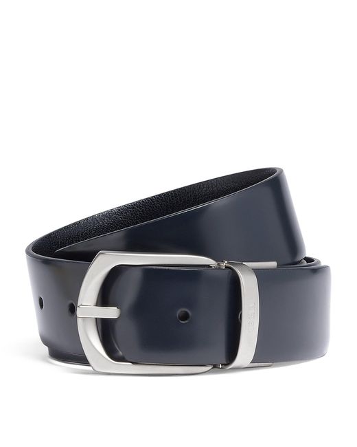 Zegna Blue Leather Reversible Belt for men