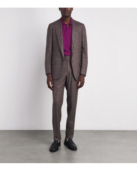 Isaia Purple Cashmere Long-Sleeve Polo Shirt for men