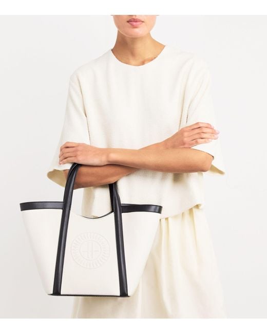 Harrods White Small Canvas-Leather Embossed Tote Bag