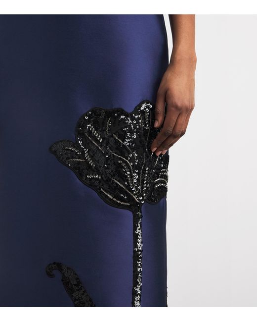 Erdem Blue Embellished Off-The-Shoulder Column Gown
