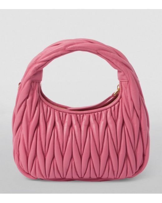 Miu Miu Pink Small Matelassé Leather Wander Top-Handle Bag