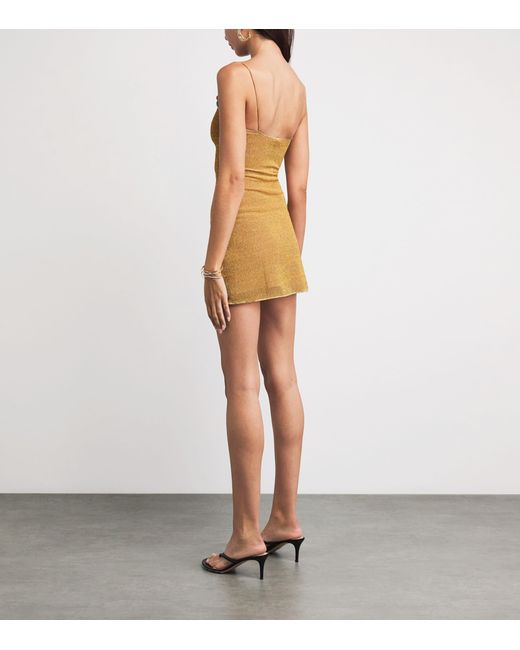 Oseree Brown Metallic Beaded Lumière Mini Dress