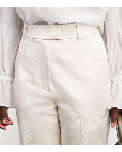 Ganni White Satin Floral Tailored Trousers