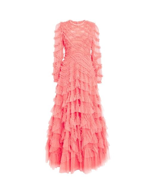 Needle & Thread Pink Lana Ruffled Tulle Gown
