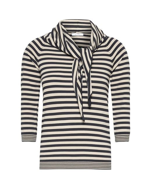Max Mara Gray Scarf-Detail Stripe T-Shirt