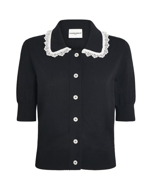 Claudie Pierlot Black Lace-Collar Cardigan