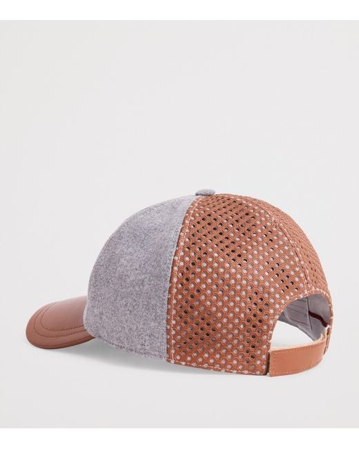 Eleventy Gray Wool-Silk-Cashmere-Leather Baseball Cap for men
