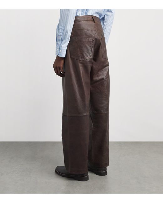 sunflower Brown Leather Wide Twist Trousers for men