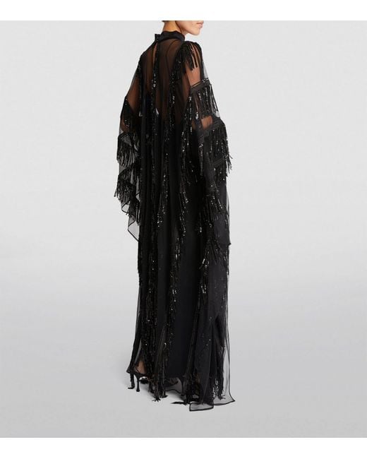 ‎Taller Marmo Black Embellished Showgirl Kaftan Dress