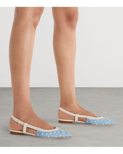 Malone Souliers White Denim-Leather Tate Slingback Flats