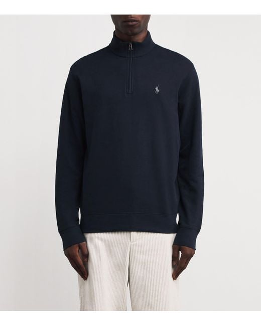 Polo Ralph Lauren Blue Cotton Quarter-Zip Sweatshirt for men