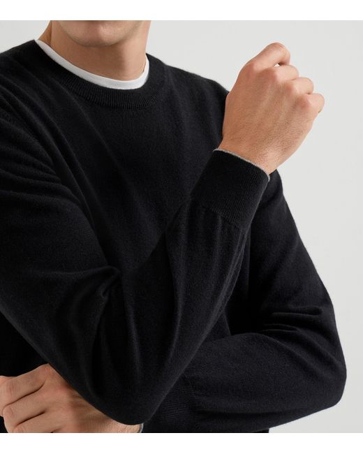 Brunello Cucinelli Black Cashmere Crew-Neck Sweater for men