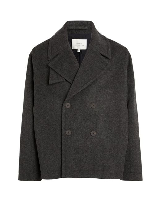 Studio Nicholson Black Wool-blend Pea Coat for men