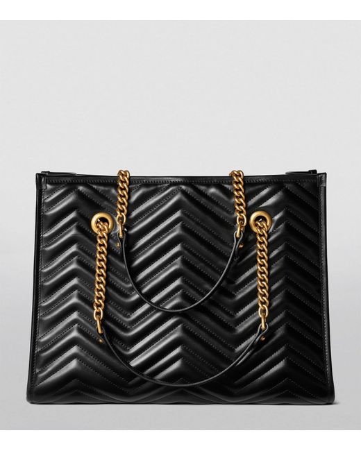 Gucci Black Medium Leather Gg Marmont Tote Bag