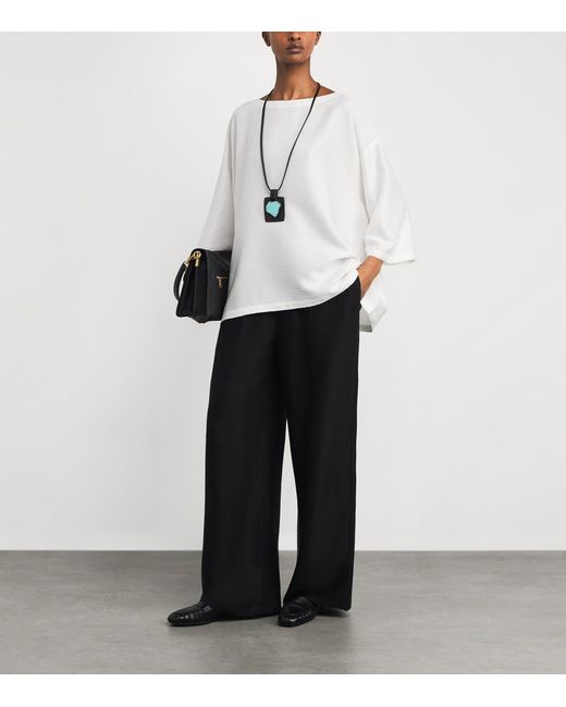 Eskandar White Silk Plissé Scoop-Neck Top