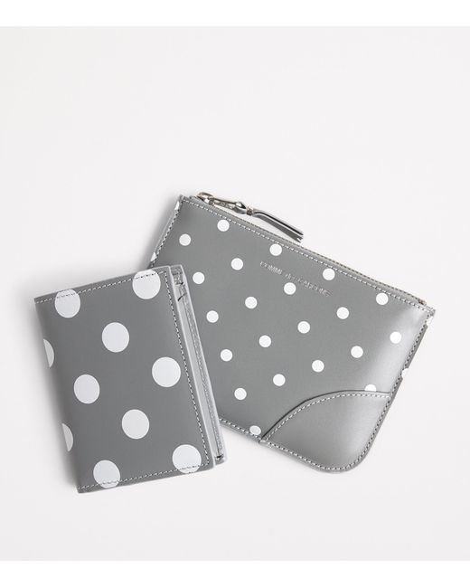Comme des Garçons Gray Leather Polka-Dot Bifold Card Holder for men