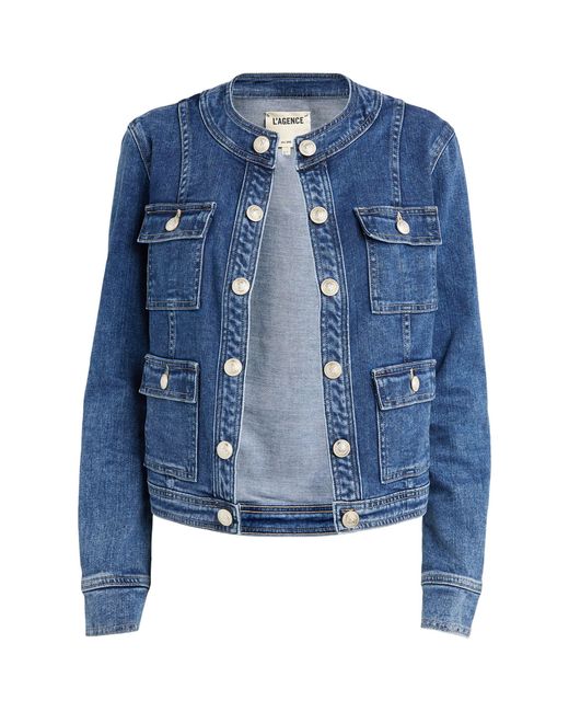 L'Agence Blue Collarless Denim Jacket