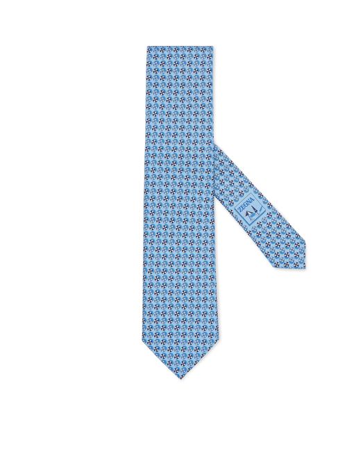 Zegna Blue Silk Printed Tie for men
